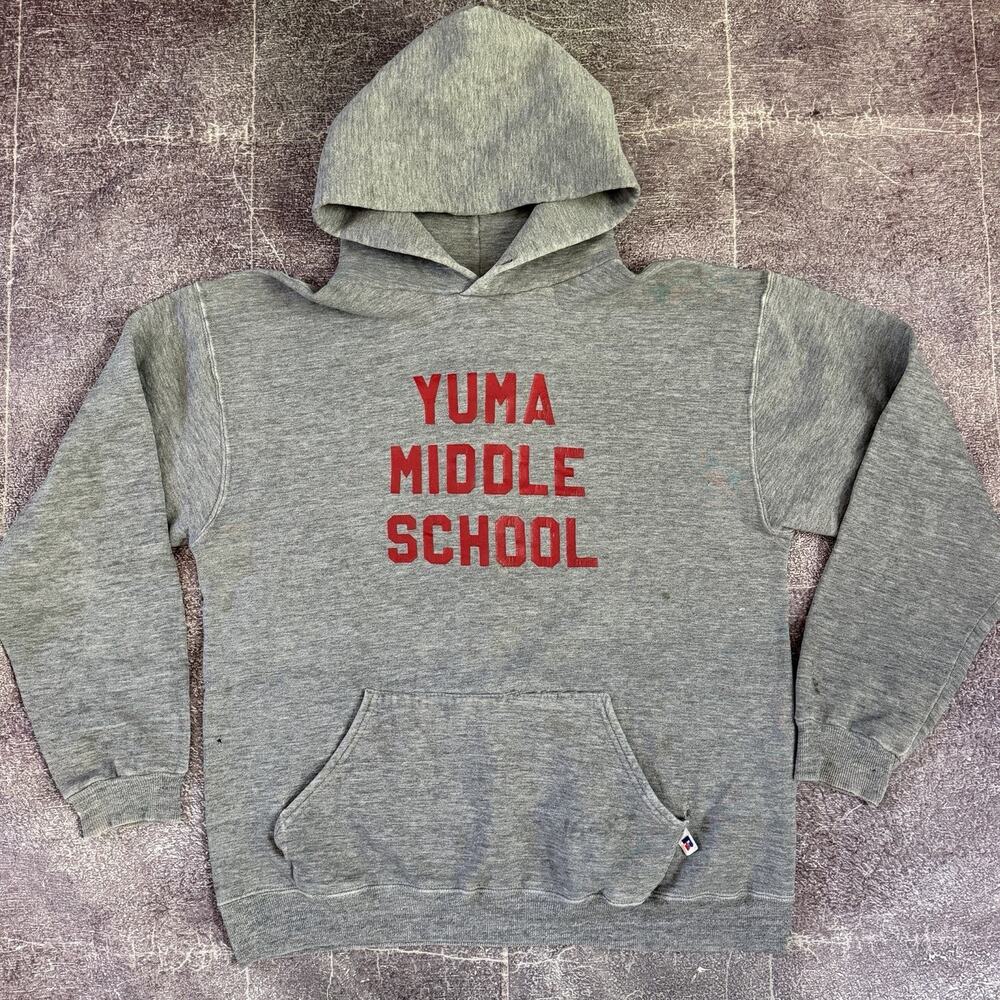 Men's Vintage 80's Russell Athletic Heather Gray Hoodie Pullover Sweatshirt Sz L